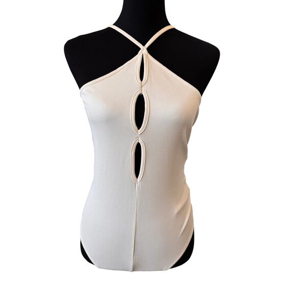New TOPSHOP NORDSTROM White Cross Front Halter Body Bodysuit Size 4/6 TALL - Picture 3 of 8